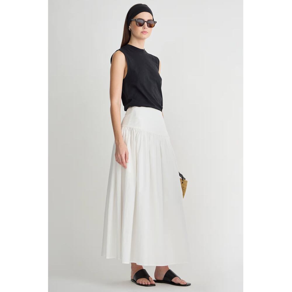APiece Apart Angeli Maxi Skirt XL Organic Cotton Smocked Waist Cream - Picture 6 of 7